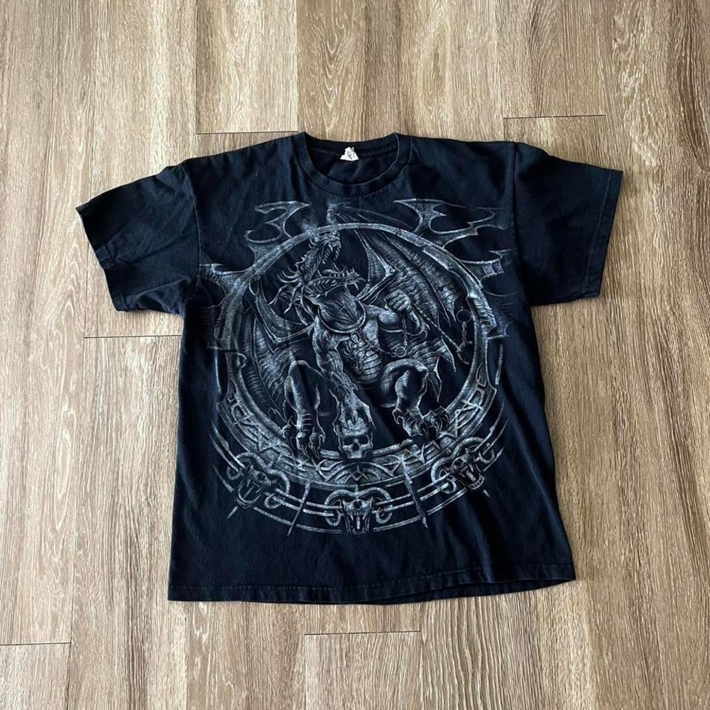 vintage‎ y2k gargoyle and skull all over print t shirt